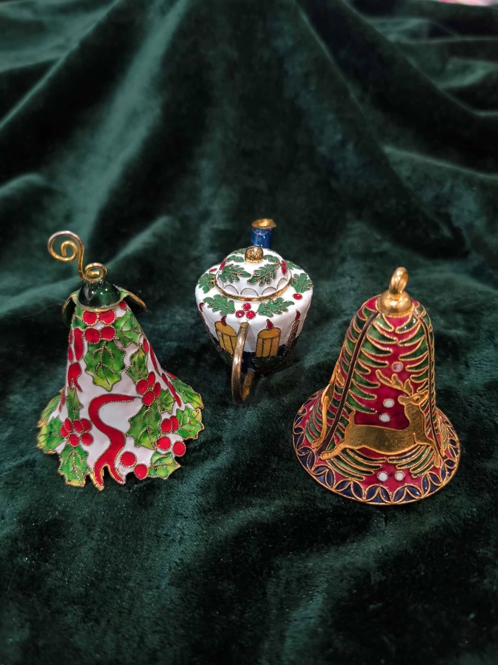 Holiday Cloisonné Bell Ornament - Green and Red